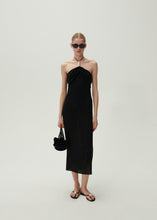 Load image into Gallery viewer, Pearl halterneck midi dress in black
