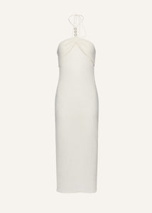 Pearl halterneck midi dress in cream