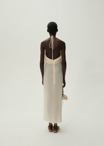 Pearl halterneck midi dress in cream