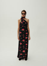 Load image into Gallery viewer, Wrap neck maxi dress in black print
