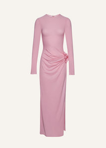 Gathered long sleeve maxi dress in pink