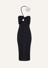 Load image into Gallery viewer, Cutout wire neckline midi dress in black
