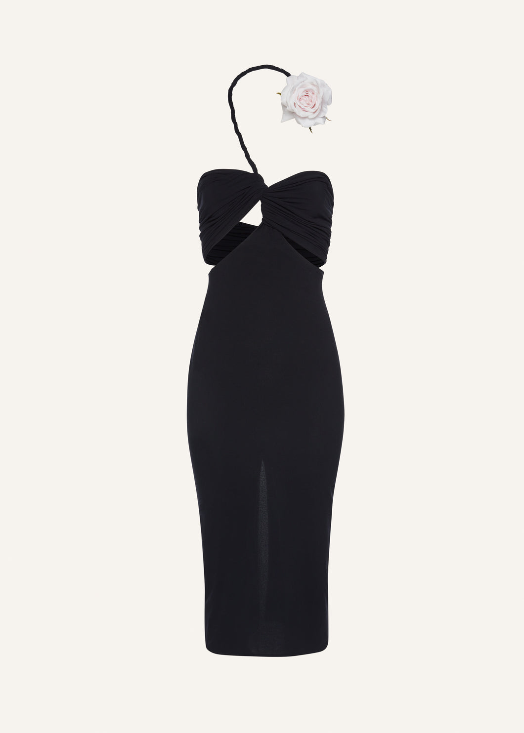 Cutout wire neckline midi dress in black