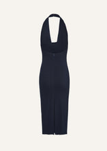 Load image into Gallery viewer, Cowl neck halter midi dress in navy

