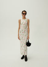 Load image into Gallery viewer, Ribbed jersey dress in cream rose embroidery
