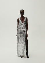 Load image into Gallery viewer, Cowl neck sequin dress in silver
