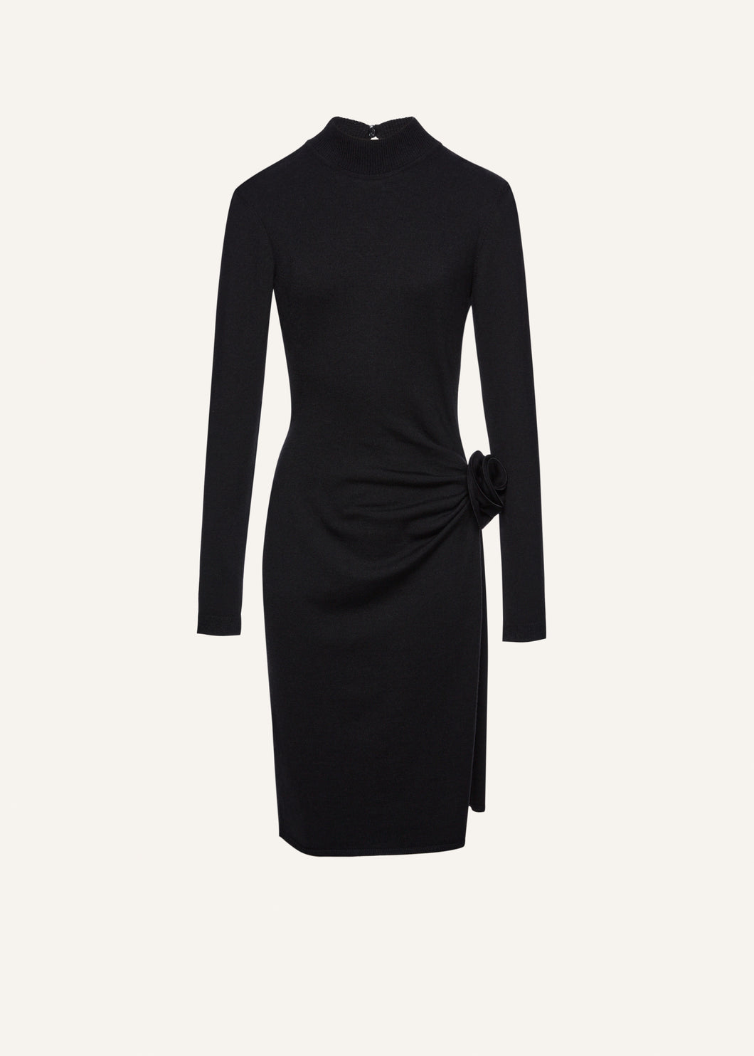 High neck knit midi dress in black