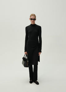 High neck knit midi dress in black