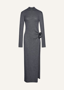 High neck knit maxi dress in grey