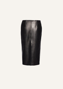 Low-waist leather midi skirt in black