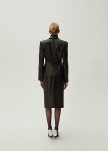 Low-waist leather midi skirt in black
