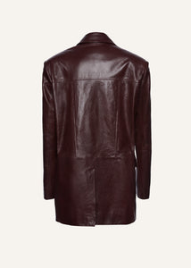 Leather car jacket in burgundy