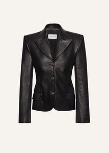 Fitted leather blazer in black