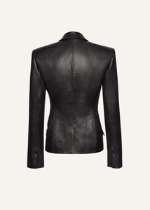 Fitted leather blazer in black