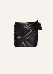 Draped leather mini skirt in black