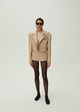 Load image into Gallery viewer, Cropped leather biker jacket in beige
