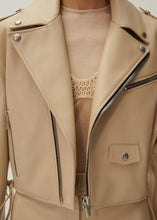Load image into Gallery viewer, Cropped leather biker jacket in beige
