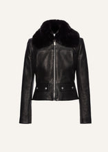 Load image into Gallery viewer, Aviator faux fur leather jacket in black
