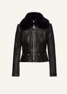 Aviator faux fur leather jacket in black