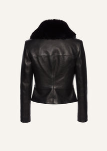 Aviator faux fur leather jacket in black