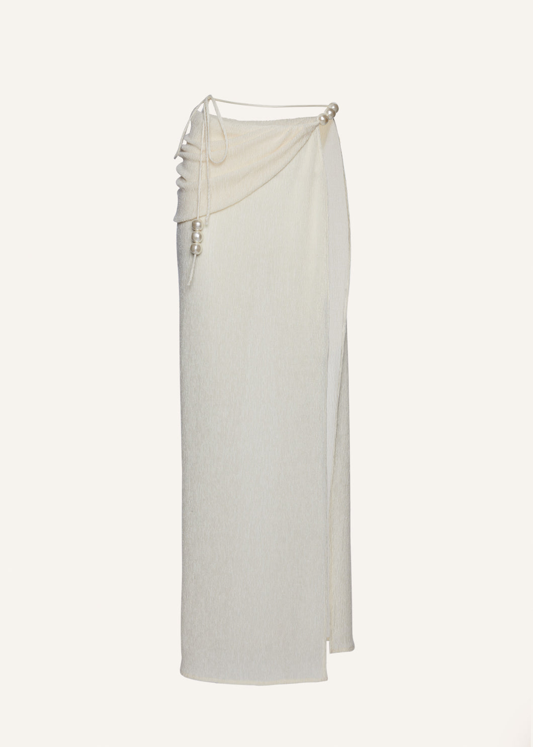Asymmetrical pearl maxi skirt in cream