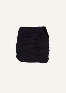 Hip plunge ruched mini skirt in black