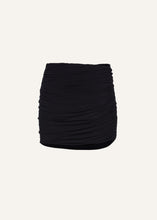 Load image into Gallery viewer, Hip plunge ruched mini skirt in black
