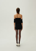 Load image into Gallery viewer, Hip plunge ruched mini skirt in black
