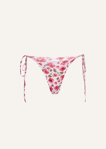 High-waist string tie swim bottom in pink print