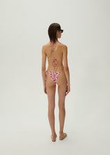 Load image into Gallery viewer, High-waist string tie swim bottom in pink print
