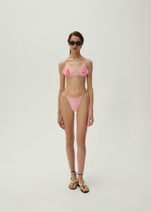 High-waist string tie swim bottom in pink