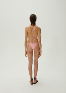 High-waist string tie swim bottom in pink