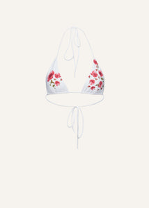 Floral strappy triangle bikini top in cream print