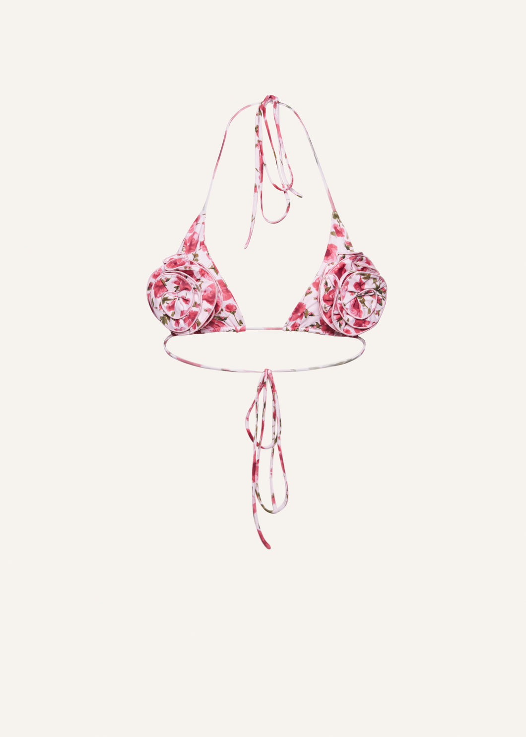 Floral strappy triangle bikini top in pink print