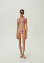 Load image into Gallery viewer, Floral strappy triangle bikini top in pink print

