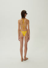 Load image into Gallery viewer, Floral strappy triangle bikini top in yellow
