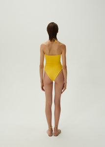 Criss cross halter swimsuit in yellow