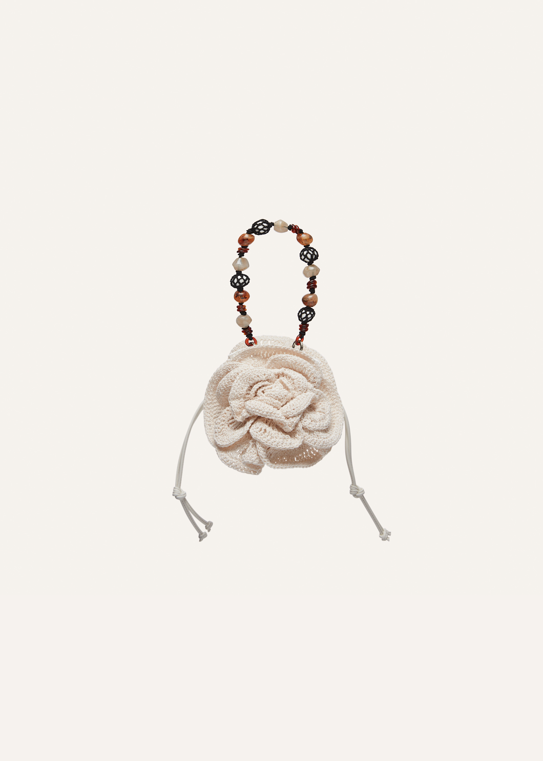 Magda bag beads strap in cream crochet