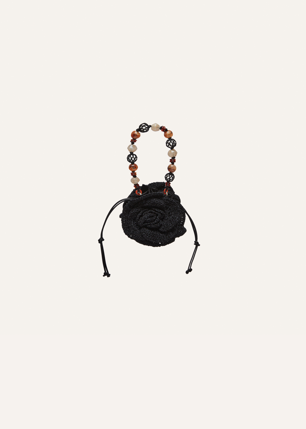 Small Magda bag beads strap in black crochet