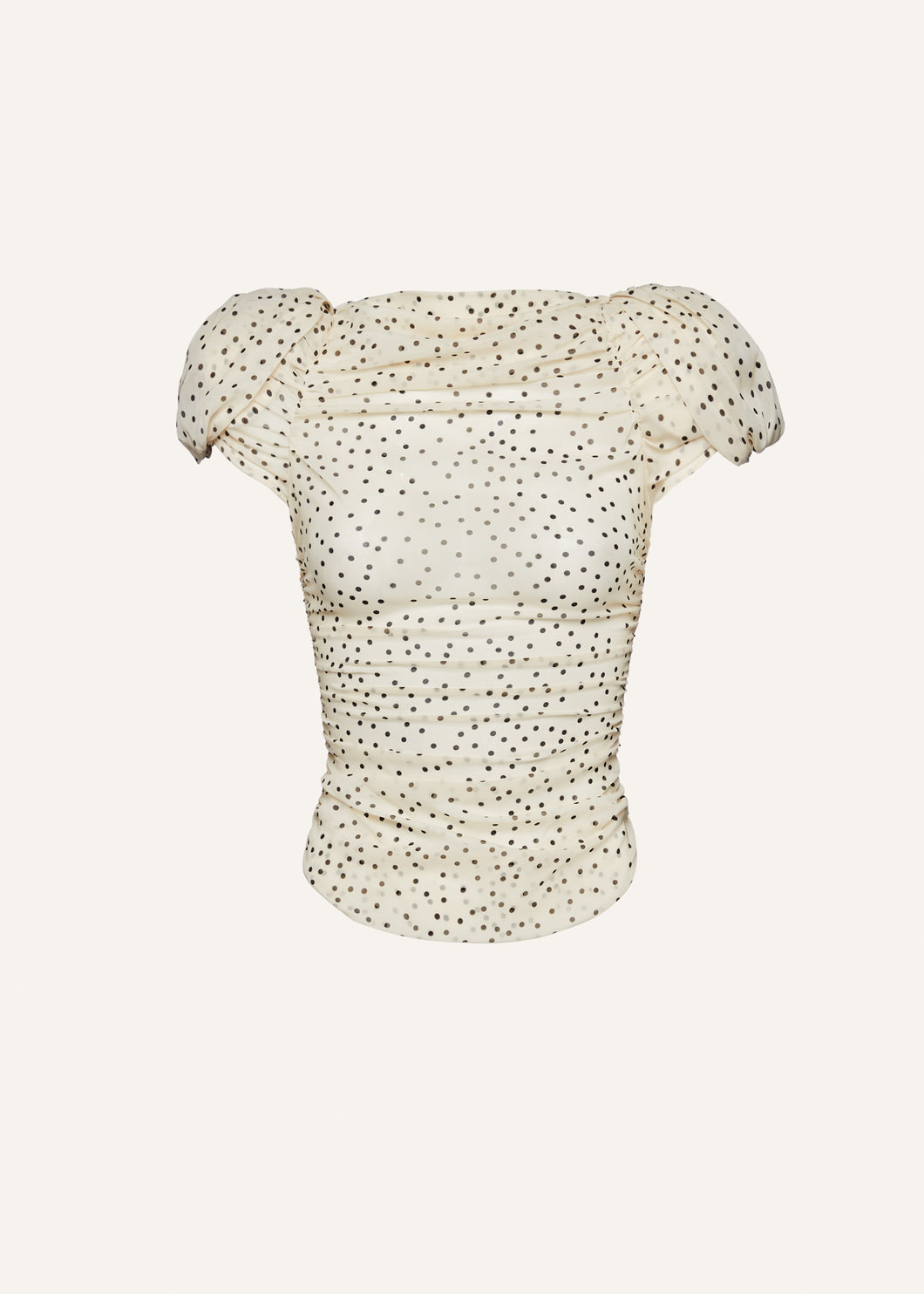 Puff sleeve ruched blouse in cream dots