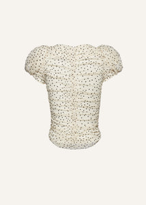 Puff sleeve ruched blouse in cream dots