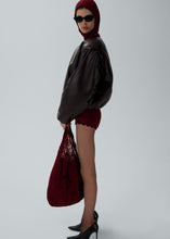 Load image into Gallery viewer, Lace trim crochet shorts in bordeaux
