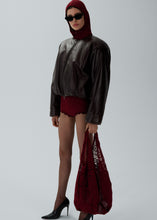 Load image into Gallery viewer, Lace trim crochet shorts in bordeaux
