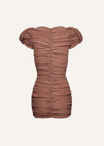 Puff sleeve mini dress in beige