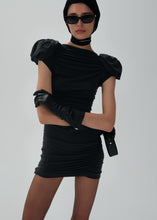 Load image into Gallery viewer, Rose detail leather gloves in black
