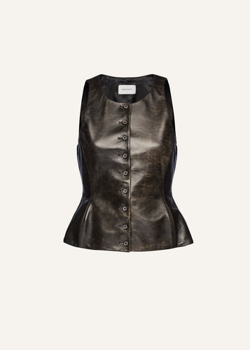 RE25 LEATHER 10 VEST BLACK VINTAGE