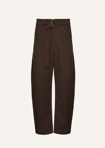 Wide-leg belted cotton trousers in brown