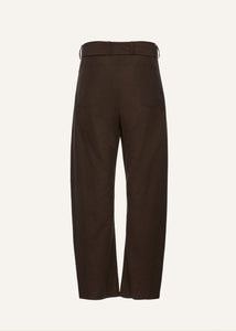 Wide-leg belted cotton trousers in brown