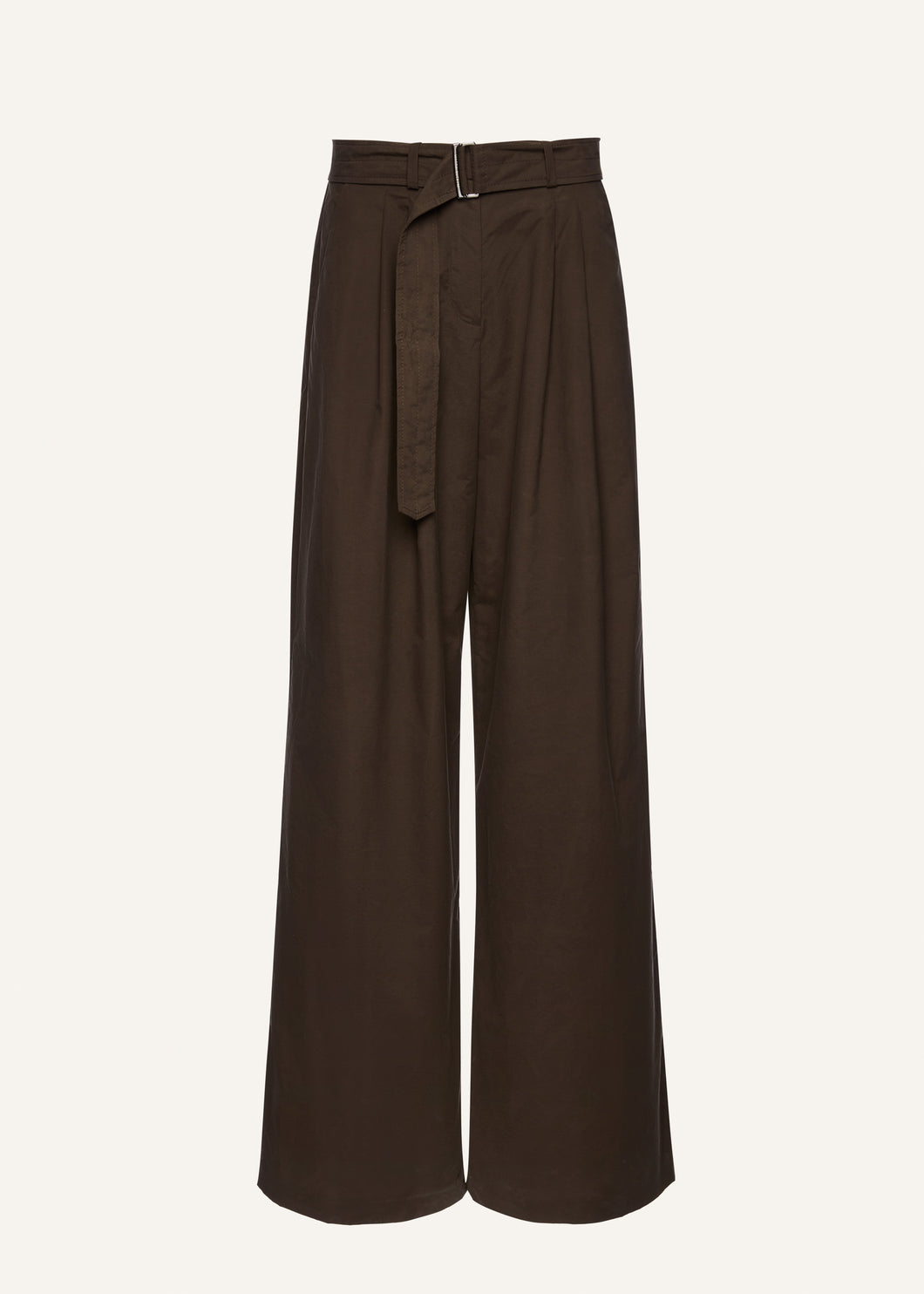 Belted relaxed cotton trousers in brown