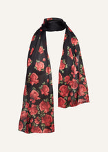 Load image into Gallery viewer, Rose-printed silk scarf in black
